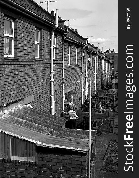 Row of terraced homes in England - Coronation street. Row of terraced homes in England - Coronation street