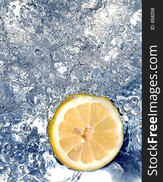 Lemon in cold water. Lemon in cold water