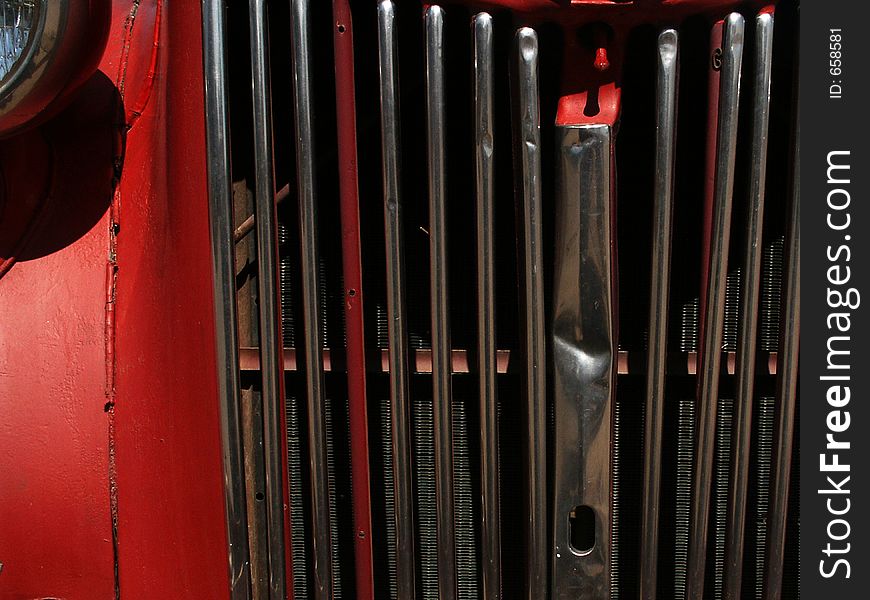 Old red fire engine grill