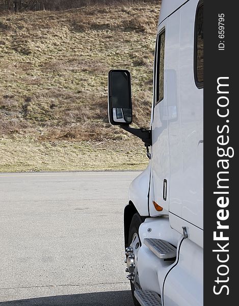 White Tractor Trailer Detail with copy space