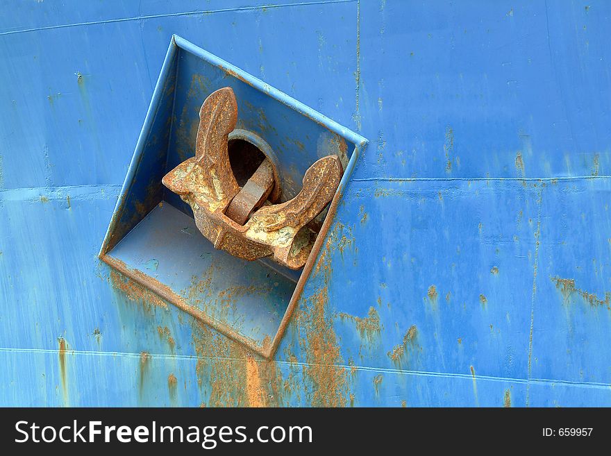 Anchor of blue big ship. Anchor of blue big ship