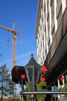 Street Lamp, Crane And Building. Royalty Free Stock Photo
