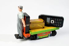Old Battery Car Toy With Packge And Mobile Phone Royalty Free Stock Photos Old Battery Car Toy With Packge And Mobile Phone Royalty Free Stock Photos