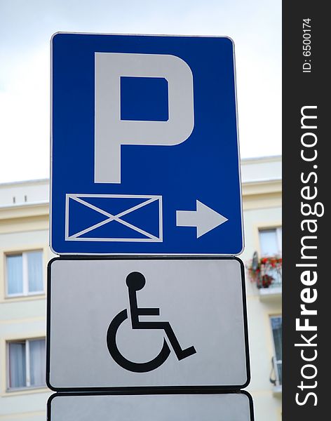 Parking disabled sign lit up. Parking disabled sign lit up