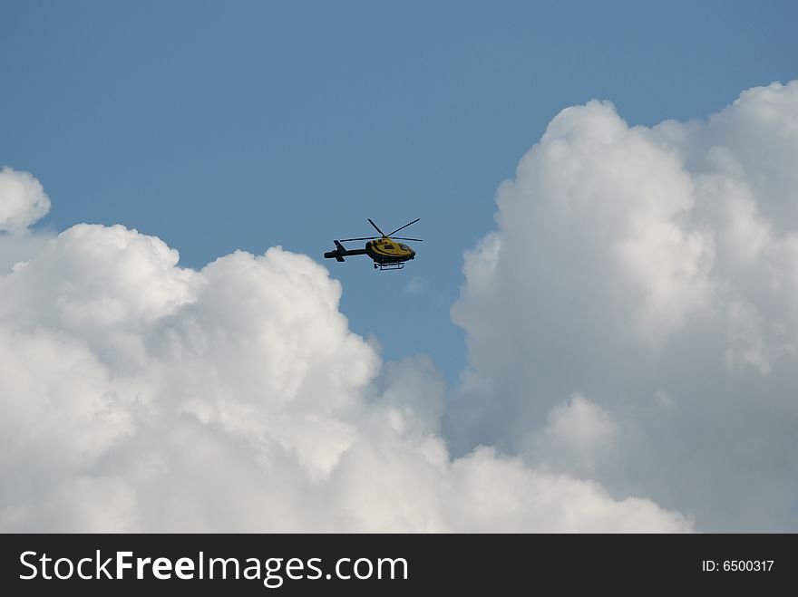 A helicopter in the sky