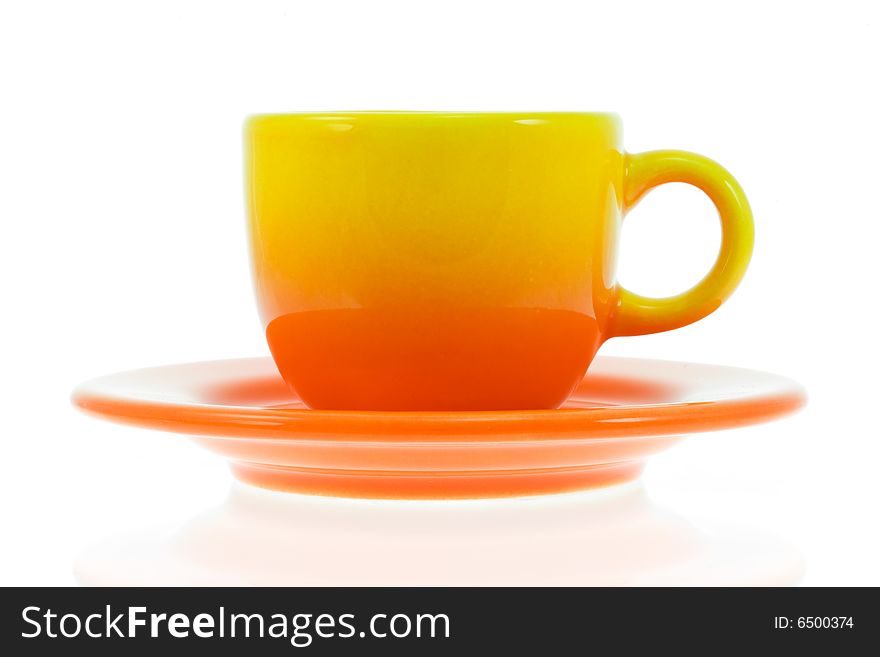 Coffee cup with saucer on a white background. Coffee cup with saucer on a white background.