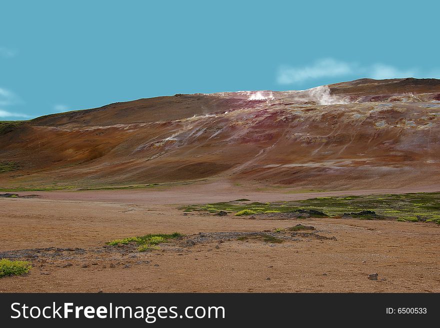 Sulphur Fissures On A Barren Rocky Hills