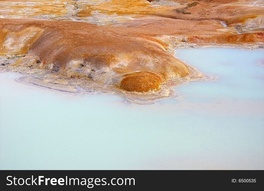 Hot Pool With Sulphur Deposits