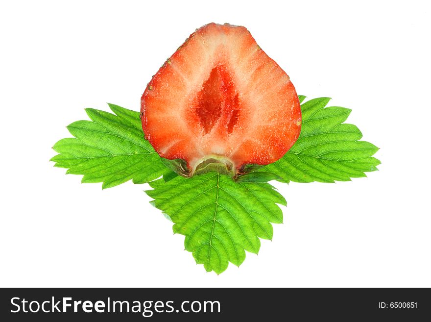 Strawberry with leafs on a white background. Strawberry with leafs on a white background.