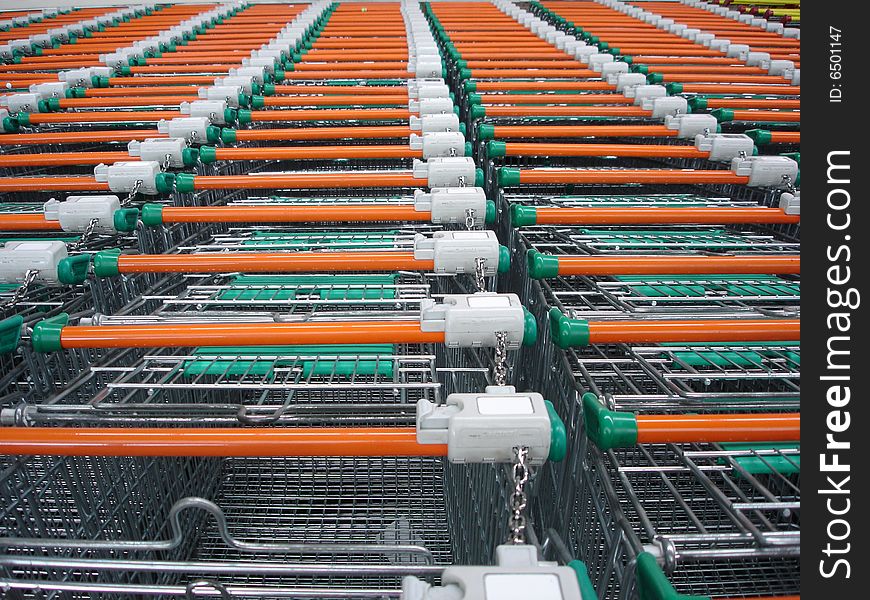 A row of shopping trolleys