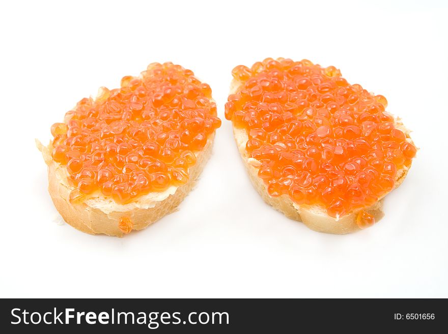 Two sandwiches with caviar isolated