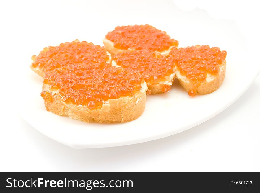 Sandwiches with caviar on plate