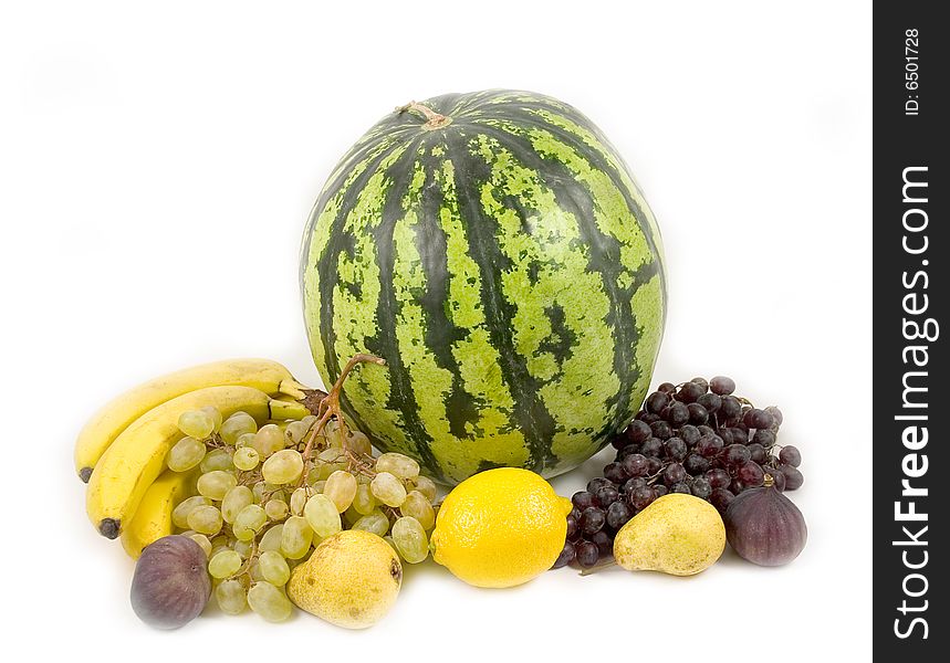 Watermelon and tasty fruit on a white background. Watermelon and tasty fruit on a white background