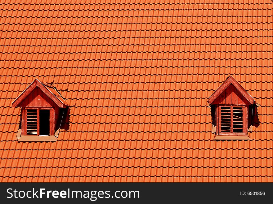 Orange roof tile in carpathians castle