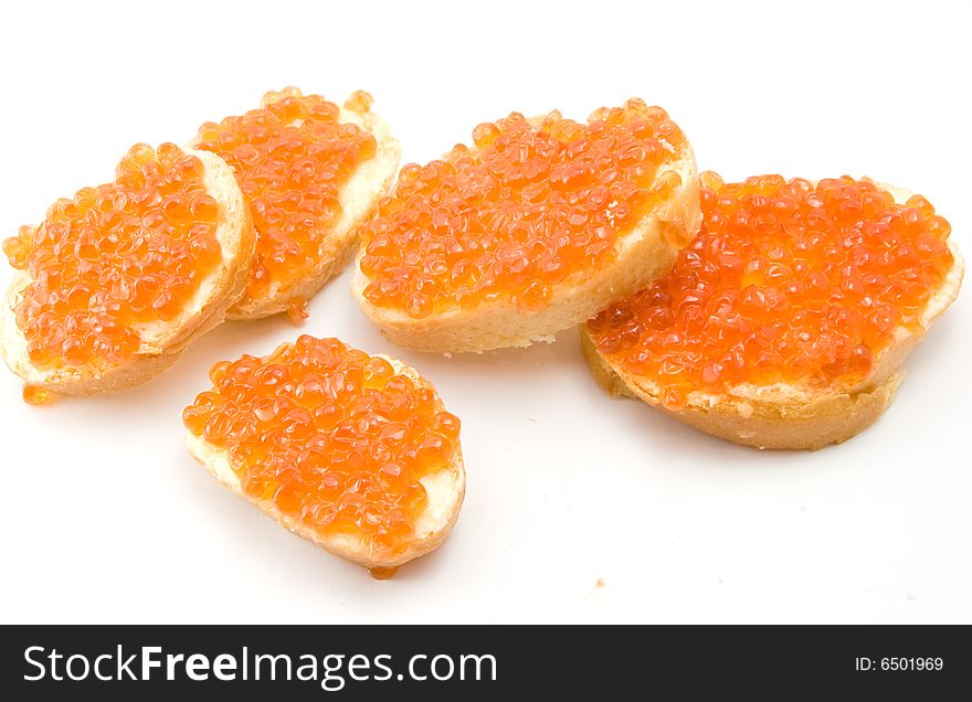 Sandwiches with caviar isolated on white