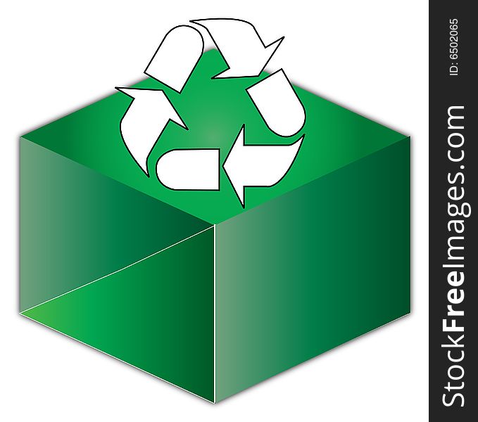 A symbol of recycling in a light background above a square. A symbol of recycling in a light background above a square