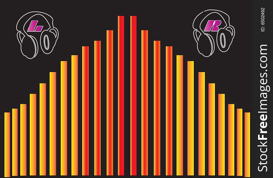 A headphone in left and right a black background with raise in the waves of sound