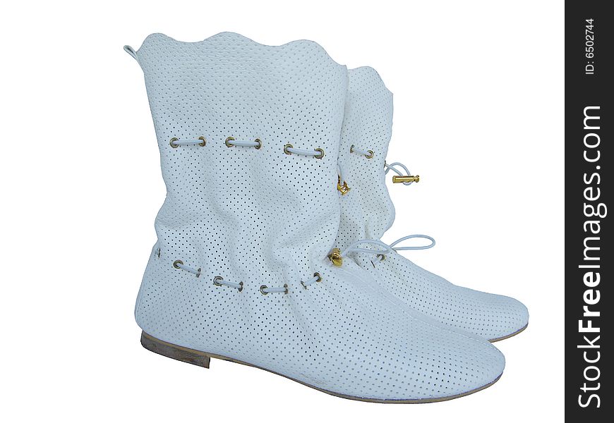 White female boots on a white background