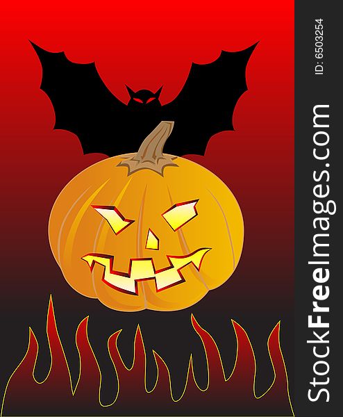 Vector graphic objects to celebrate helloween. pumpkin and bat. Vector graphic objects to celebrate helloween. pumpkin and bat
