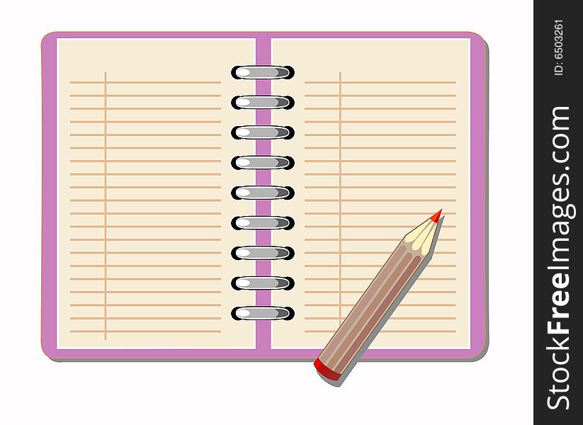 Vector drawing notebook with a pencil to write. Vector drawing notebook with a pencil to write