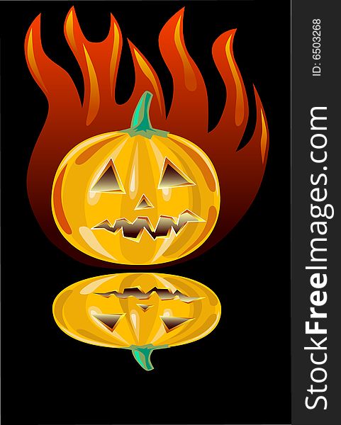 Vector graphic objects to celebrate helloween. pumpkin and fire