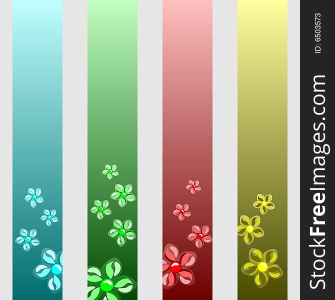 Four separated banner with plastic flowers. Four separated banner with plastic flowers