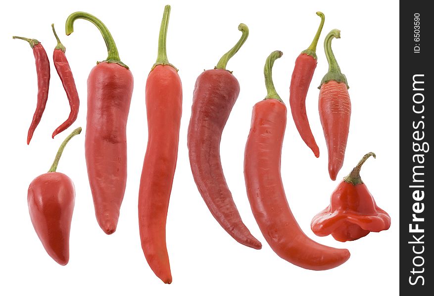 Different types of red red hot chili pepper