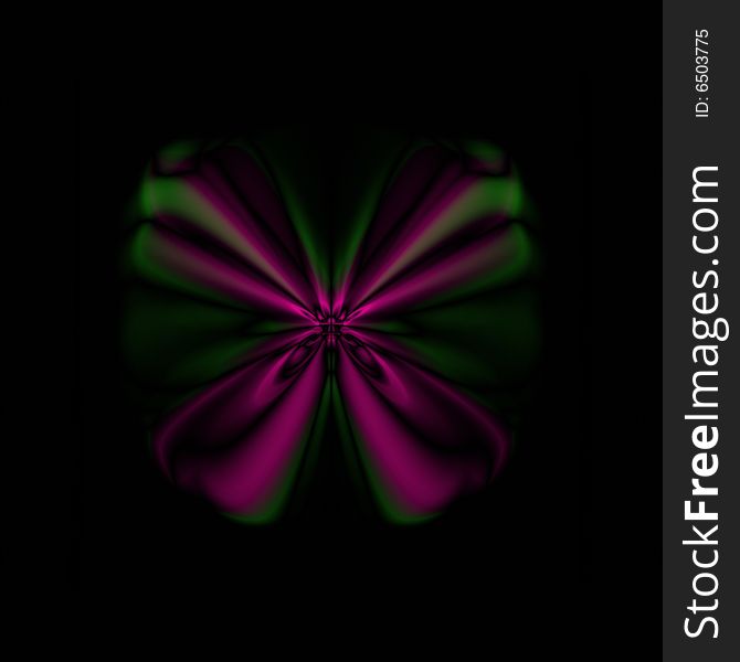 Abstract surrealistic butterfly in fuchsia, green and dark colors. Abstract surrealistic butterfly in fuchsia, green and dark colors