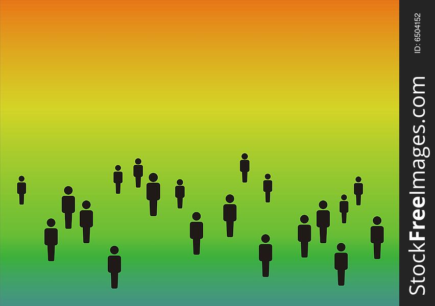 People illustration - green yellow orange red background