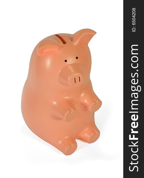 Pink and red piggy bank isolated on white