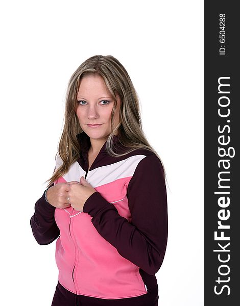 Pretty woman in pink and black workout jacket