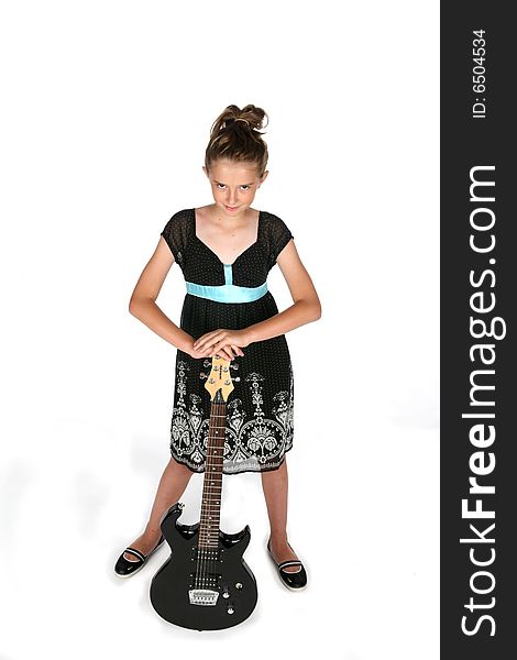 Pretty girl holding electric guitar. Pretty girl holding electric guitar