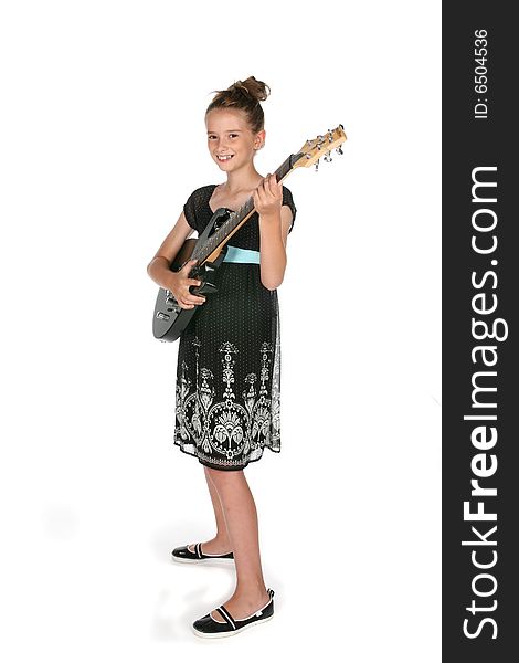 Cute Young Girl Holding Electric Guitar