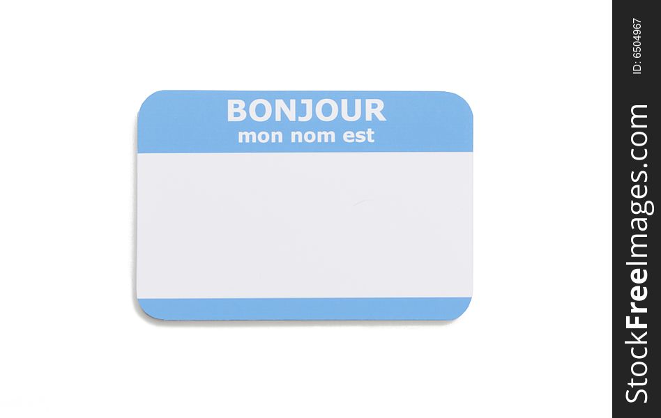 French hello name tag isolated on white background