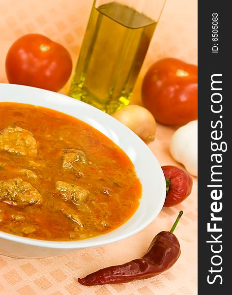 Stew-goulash Soup -with Red Bell Pepper And Cubes