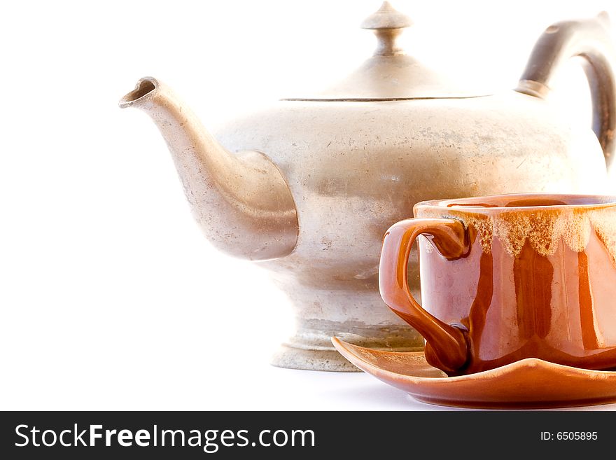 Kettle and pip-kin tea isolated on white background