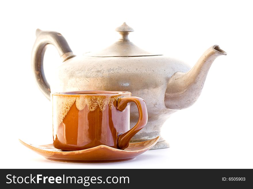 Kettle and pip-kin tea isolated on white background