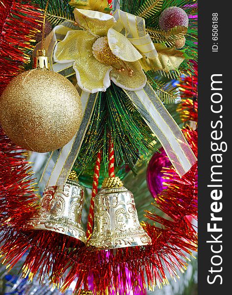 Christmas decorate color balls and ribbon. Christmas decorate color balls and ribbon