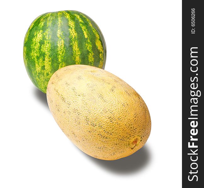 Isolated cantaloupe and water melon, white background