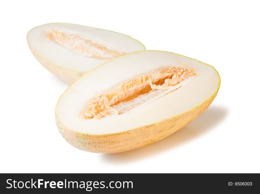 Isolated slit yellow watermelon, white background. Isolated slit yellow watermelon, white background