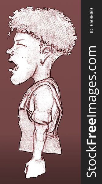 Artistic monochromatic grunge illustration of a crying kid