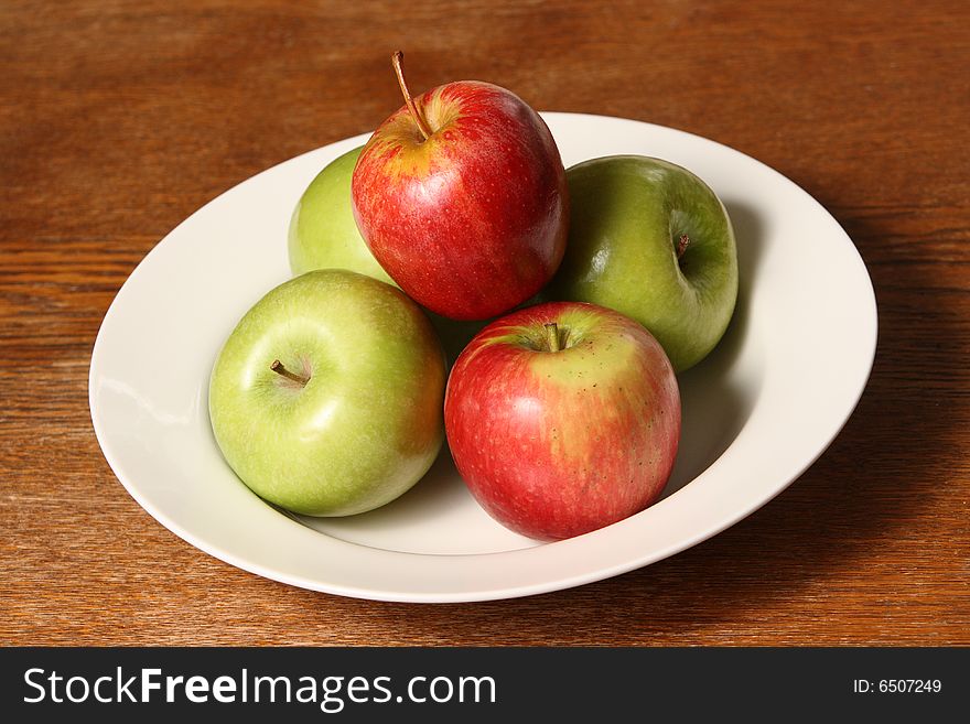 Landscape apple stack bowl on timber table