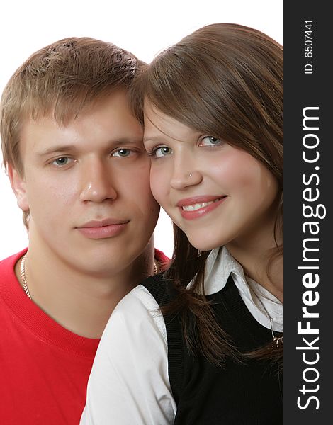 Close up portrait of a smiling young couple in love