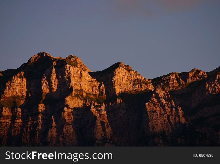 The mountains to sunset