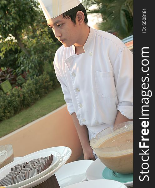 Chef pastry at buffet restaurant. Chef pastry at buffet restaurant