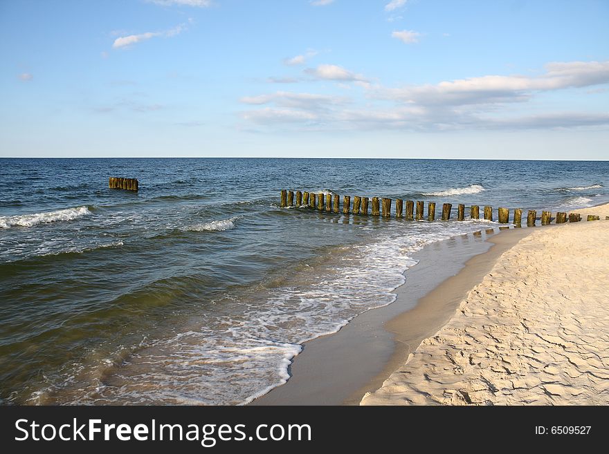 Tranquil beach. Coastline of baltic sea in Chalupy, Poland