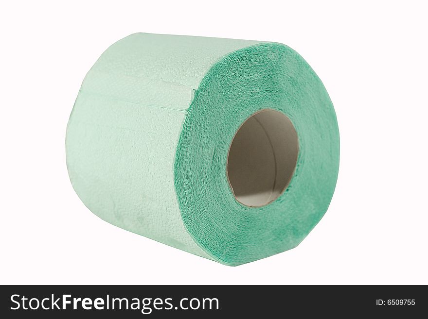 Roll of green toilet paper (isolated on white)