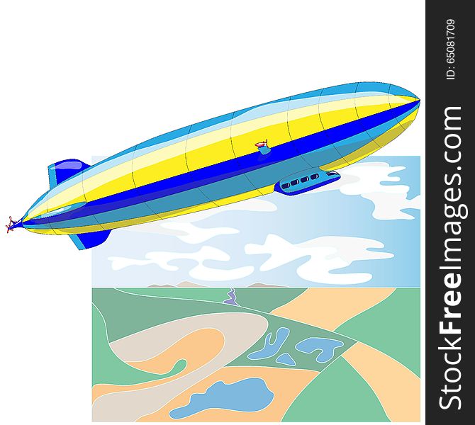 Vintage airship. Dirigible balloon. Vector illustration .