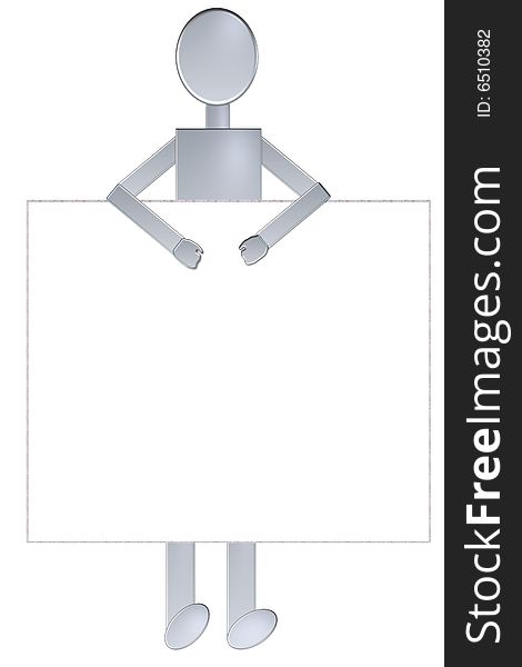 Blue figure holding sign for presentation