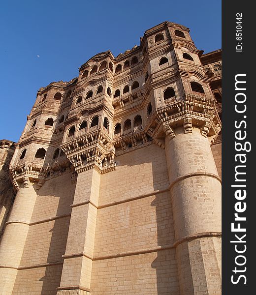 Mehrangarh Fort, located in Jodhpur city in Rajasthan state is one of the largest forts in India. Mehrangarh Fort, located in Jodhpur city in Rajasthan state is one of the largest forts in India
